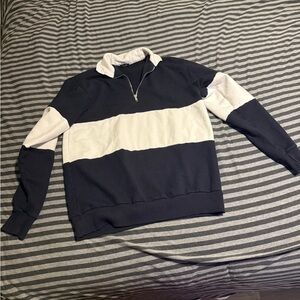 Brandy Melville Navy and White Zip-Up Sweater